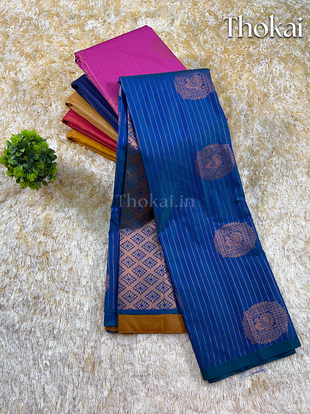 Royal blue kanchipuram soft silk saree – Thokai