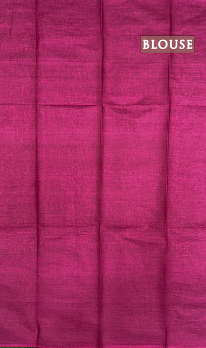 Cream and pink printed cotton saree