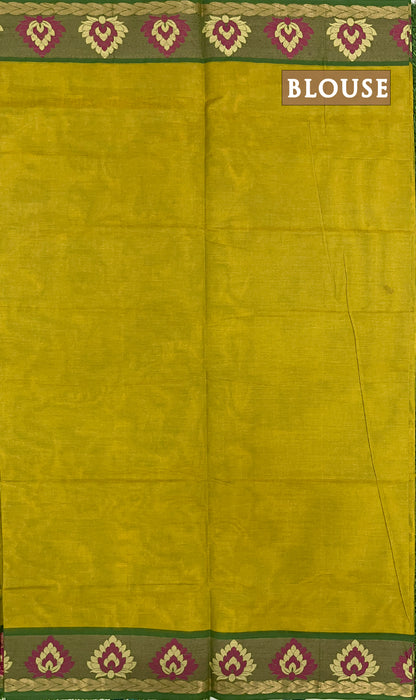 Pear green and light yellow pure rich cotton saree