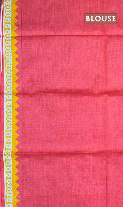 Mustard yellow and red embroidered cotton saree