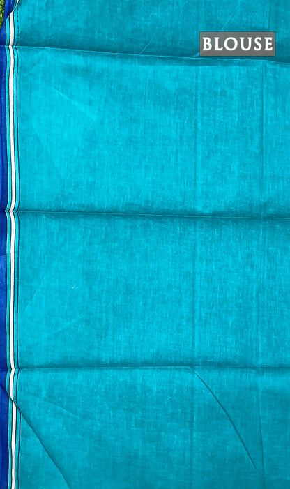 Blue printed cotton saree