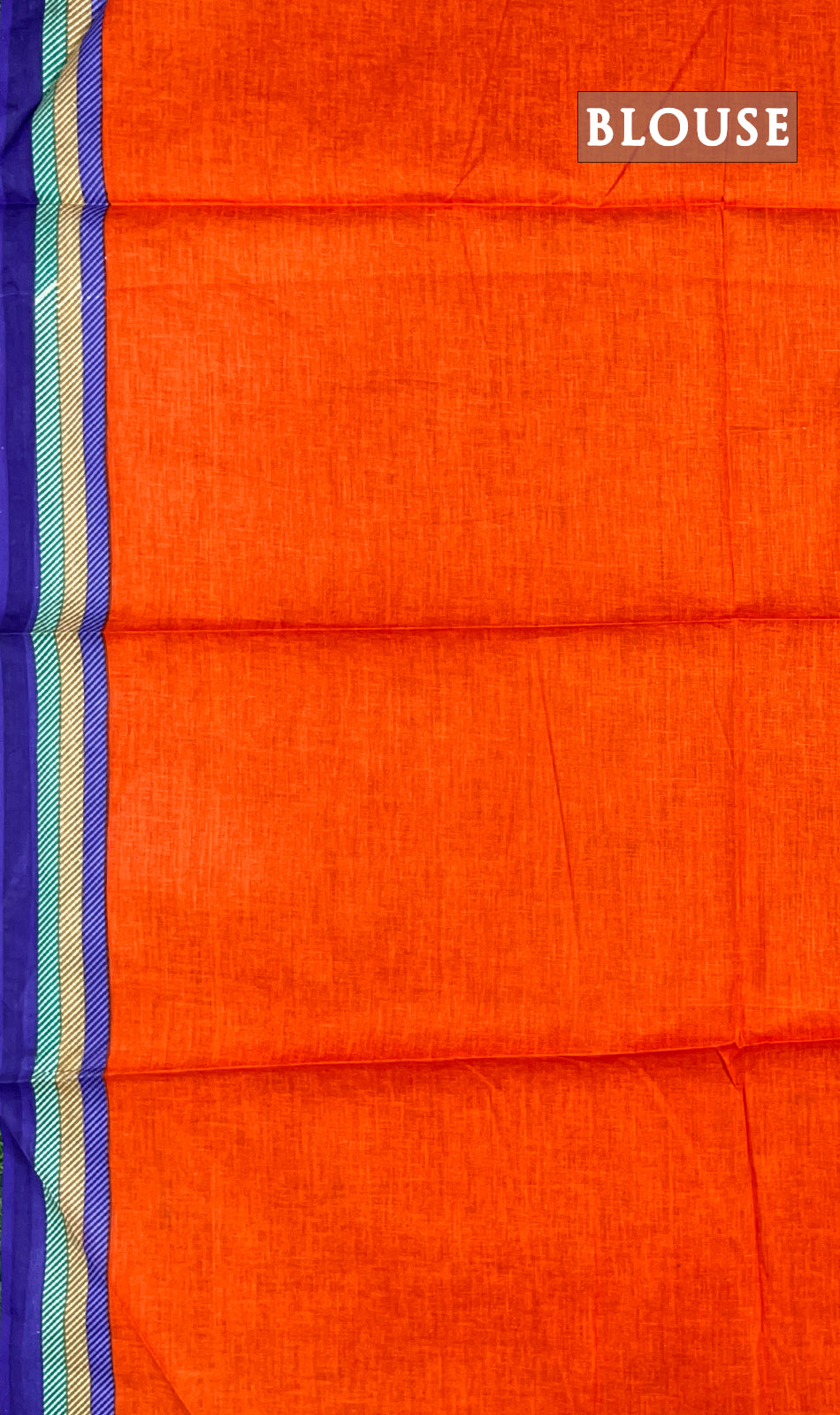 Orange and blue printed cotton saree