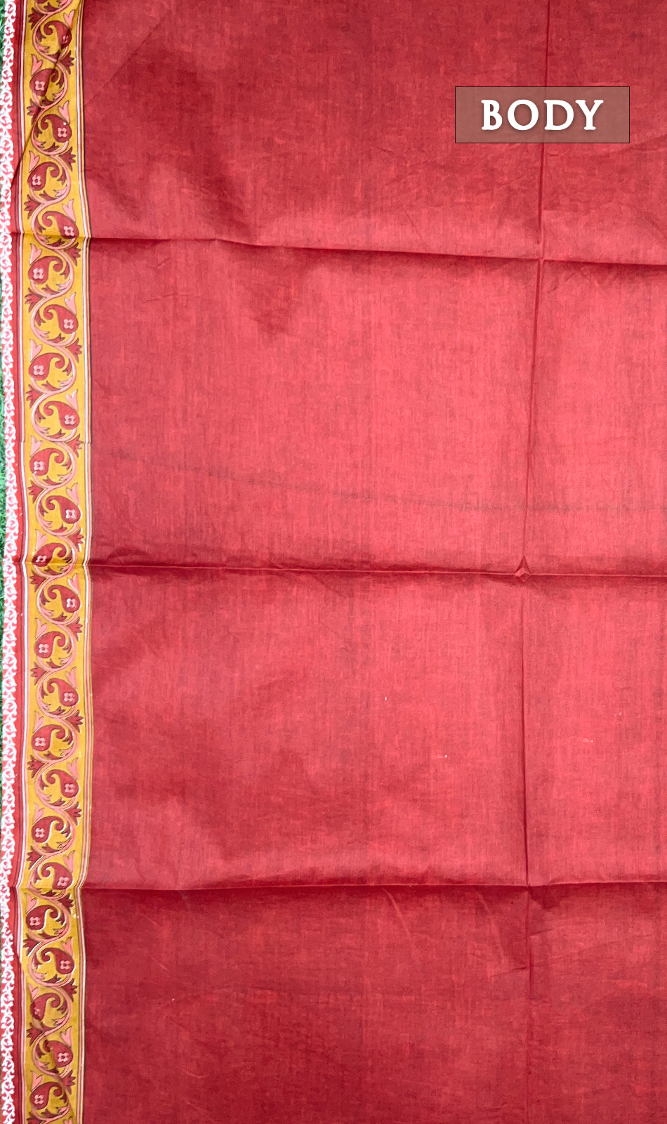 Brick red printed cotton saree