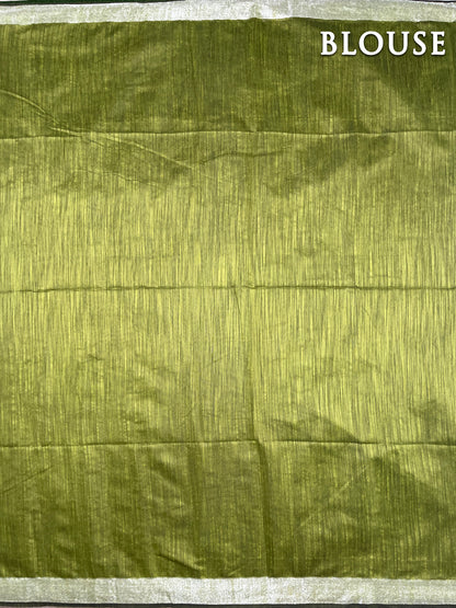 Henna green cotton linen saree