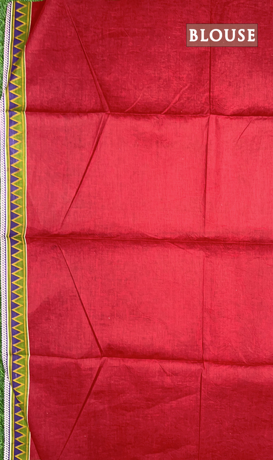Red and green printed cotton saree