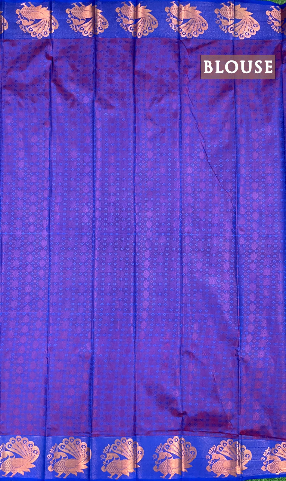 Dual shade of maroon and royal blue semi silk saree