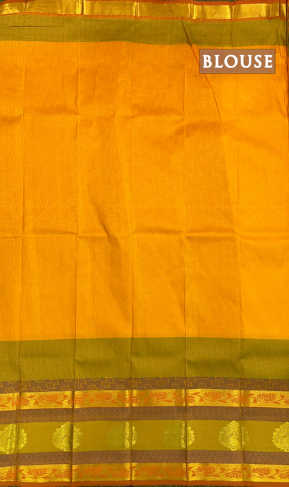 Yellow and maroon semi silk saree