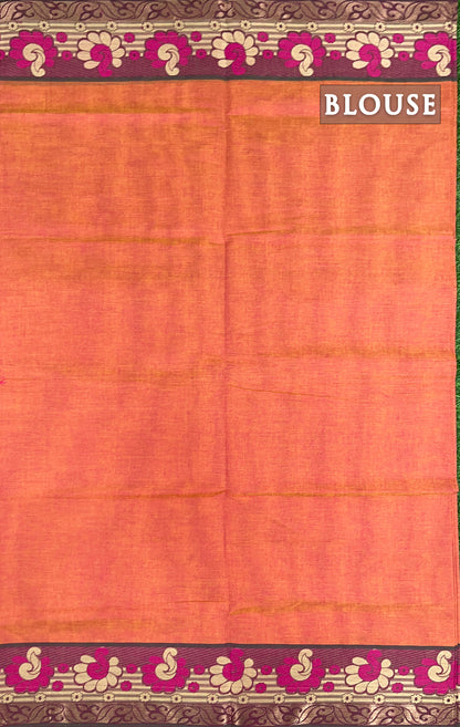 Brick red & pink pure rich cotton saree