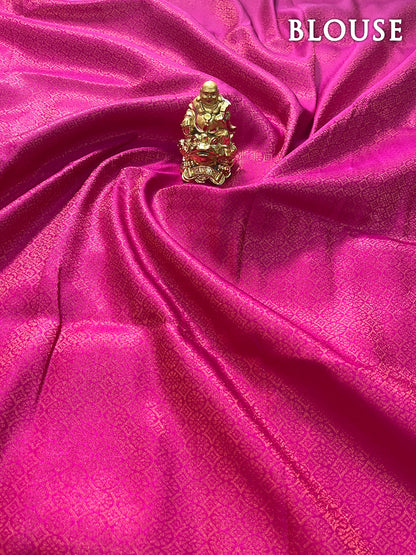 Cream and pink banaras soft silk saree