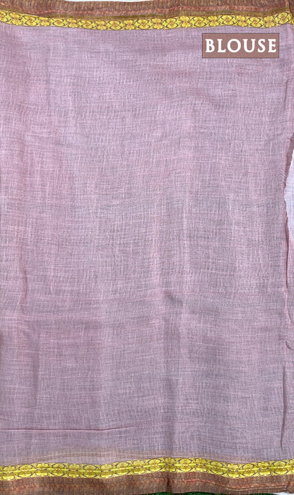 Gray and pink digital linen saree