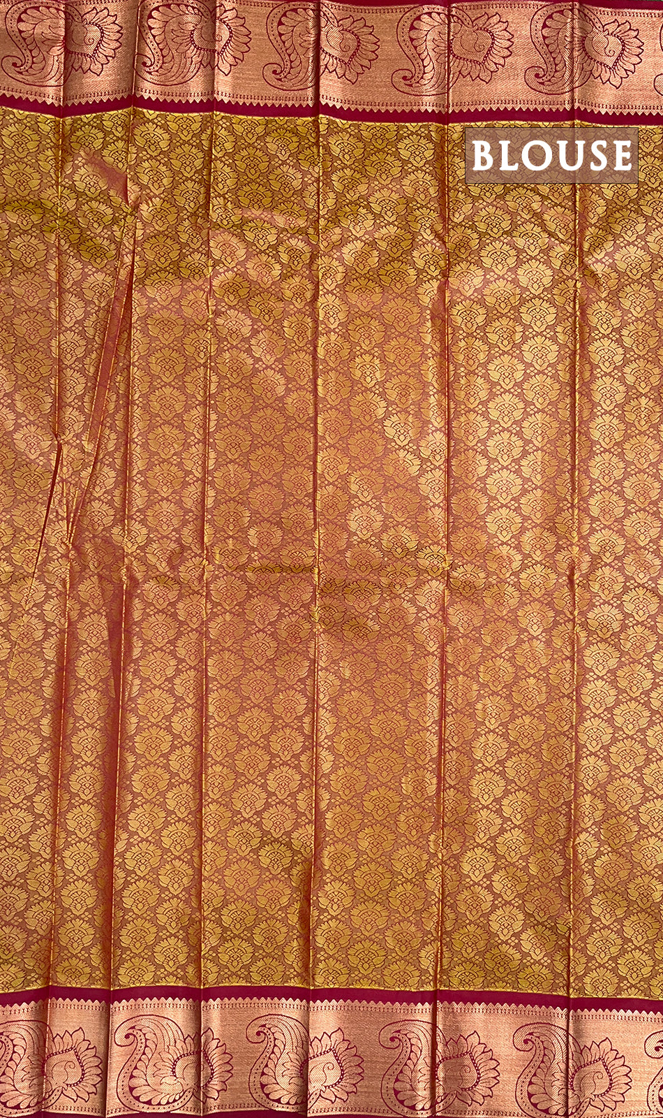 Dual shade of mustard yellow and maroon semi silk saree