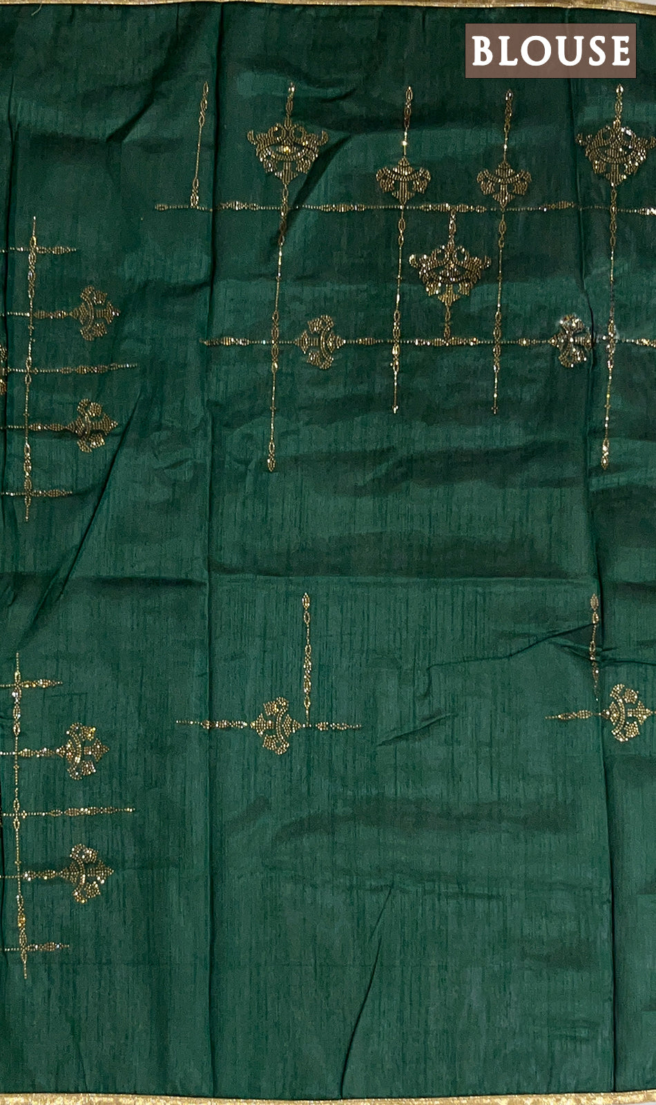 Dual shade of green and turquoise shade satin silk saree