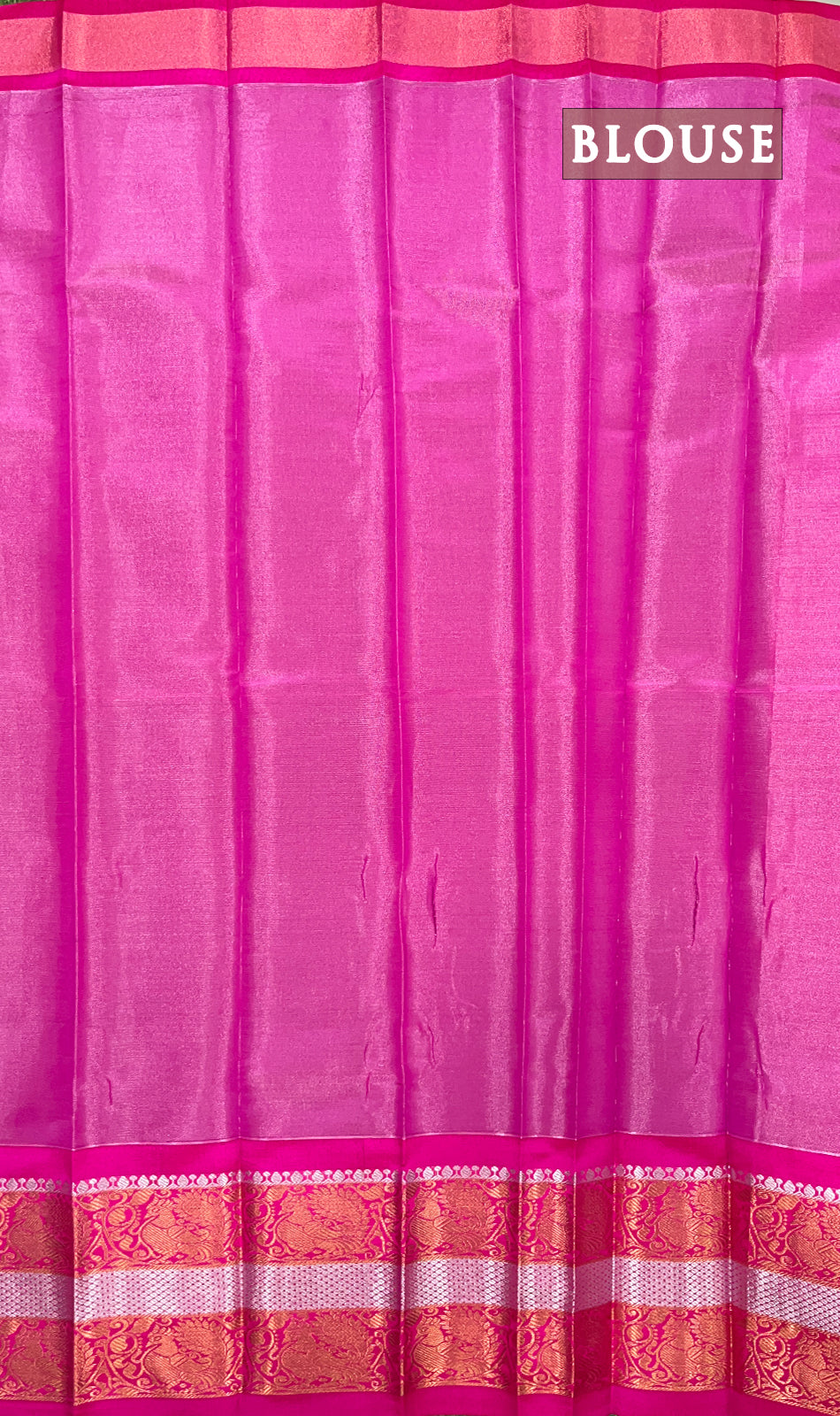 Green and pink tissue semi silk saree