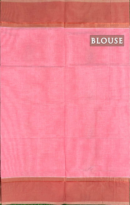Pink & brown pure rich cotton saree