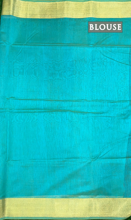 Turquoise blue chanderi silk cotton saree