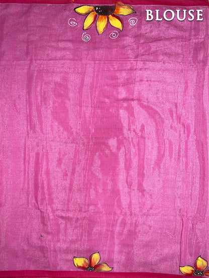 Pink hand painted saree