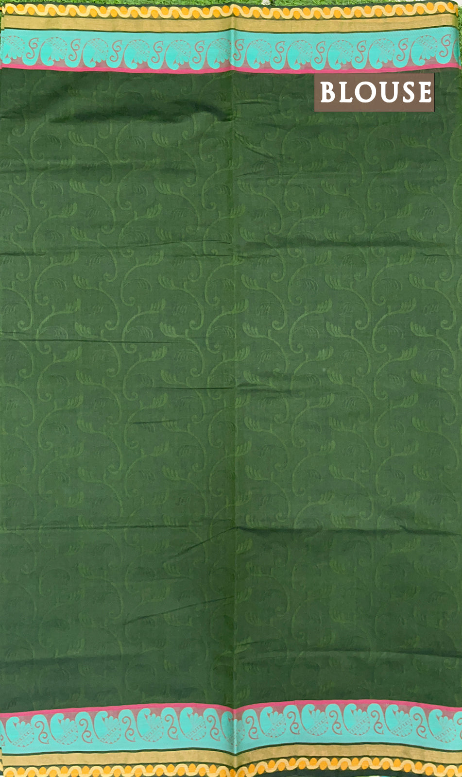 Dark green double tone pure rich cotton saree