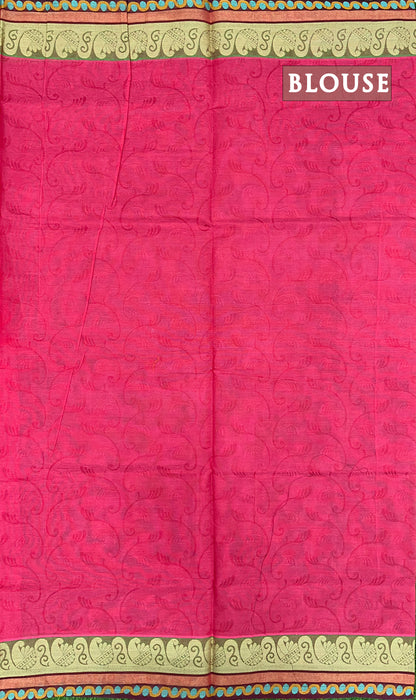 Pink double tone pure rich cotton saree