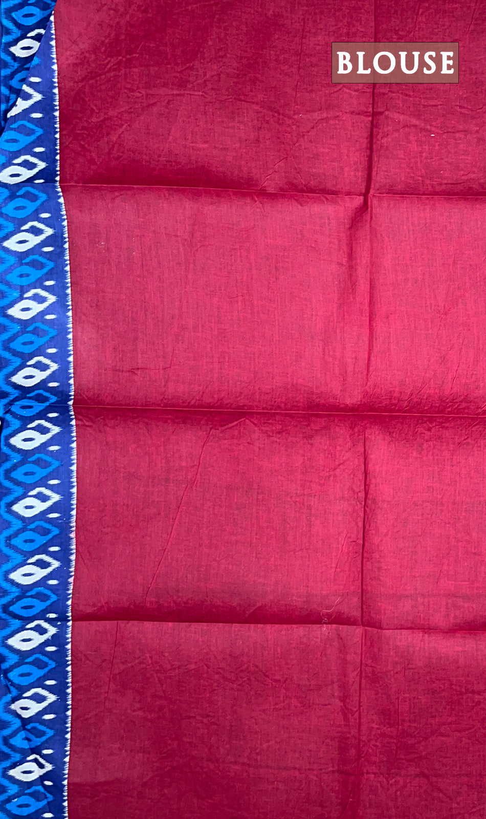 Red and blue printed cotton saree