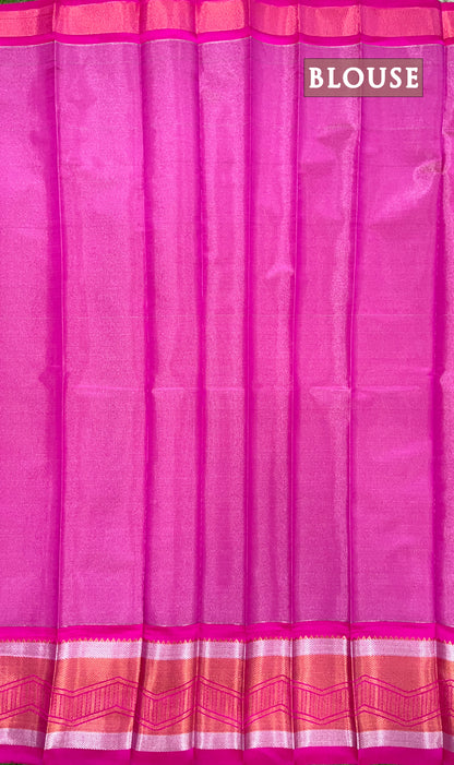 Green and pink tissue semi silk saree