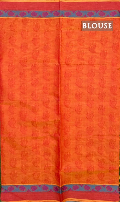 Orange and pink double tone pure rich cotton saree