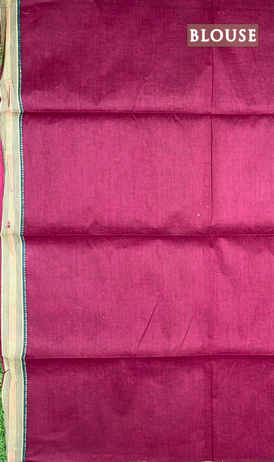 Peach and dark raspberry printed cotton saree