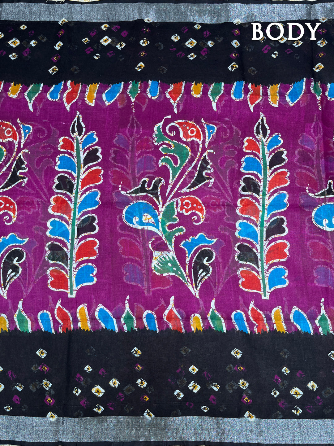 Black and purple linen batik saree