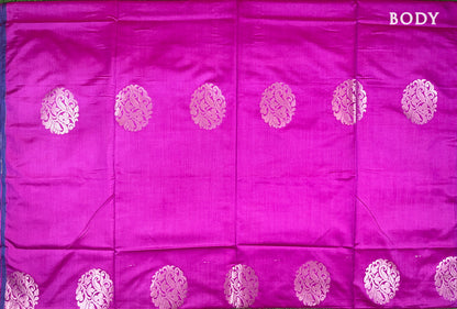 Pink with Royal blue Kanchipuram semi soft silk saree