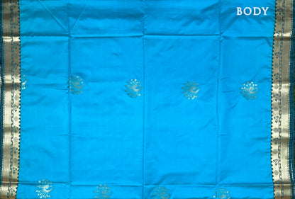 Blue with Gray Kanchipuram semi soft silk saree