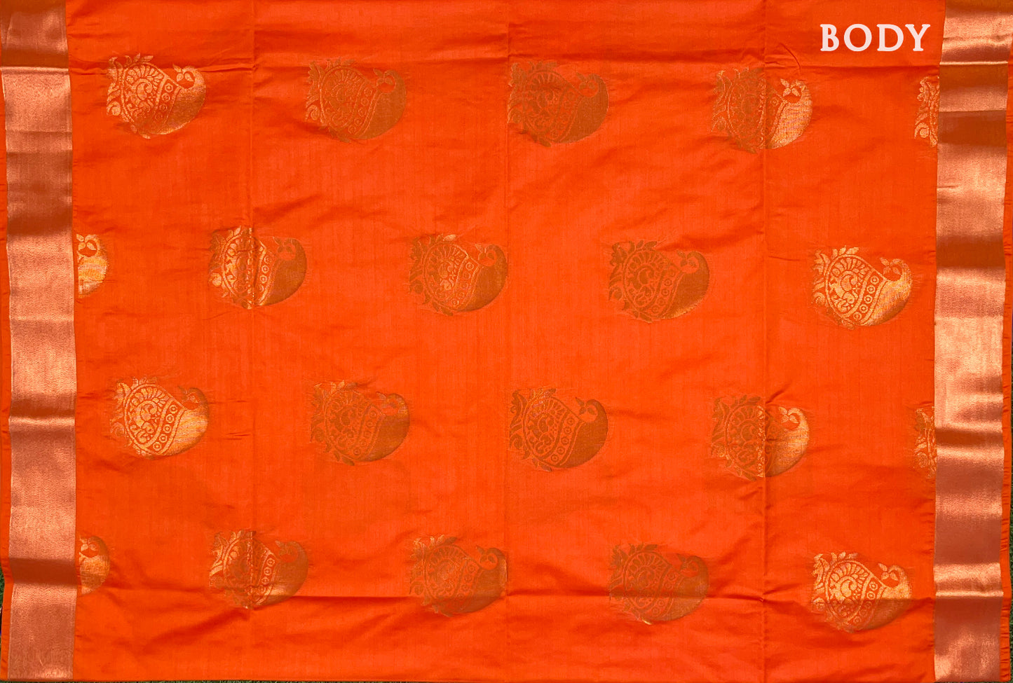 Orange with Royal blue Kanchipuram semi soft silk saree