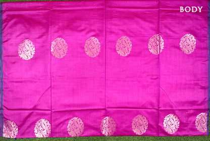 Blue with Rani Pink Kanchipuram semi soft silk saree