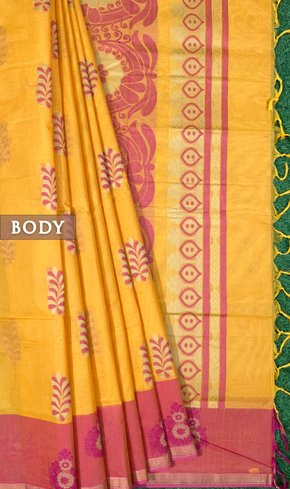 Yellow pure rich cotton saree