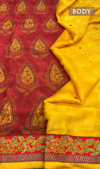 Red and yellow georgette saree