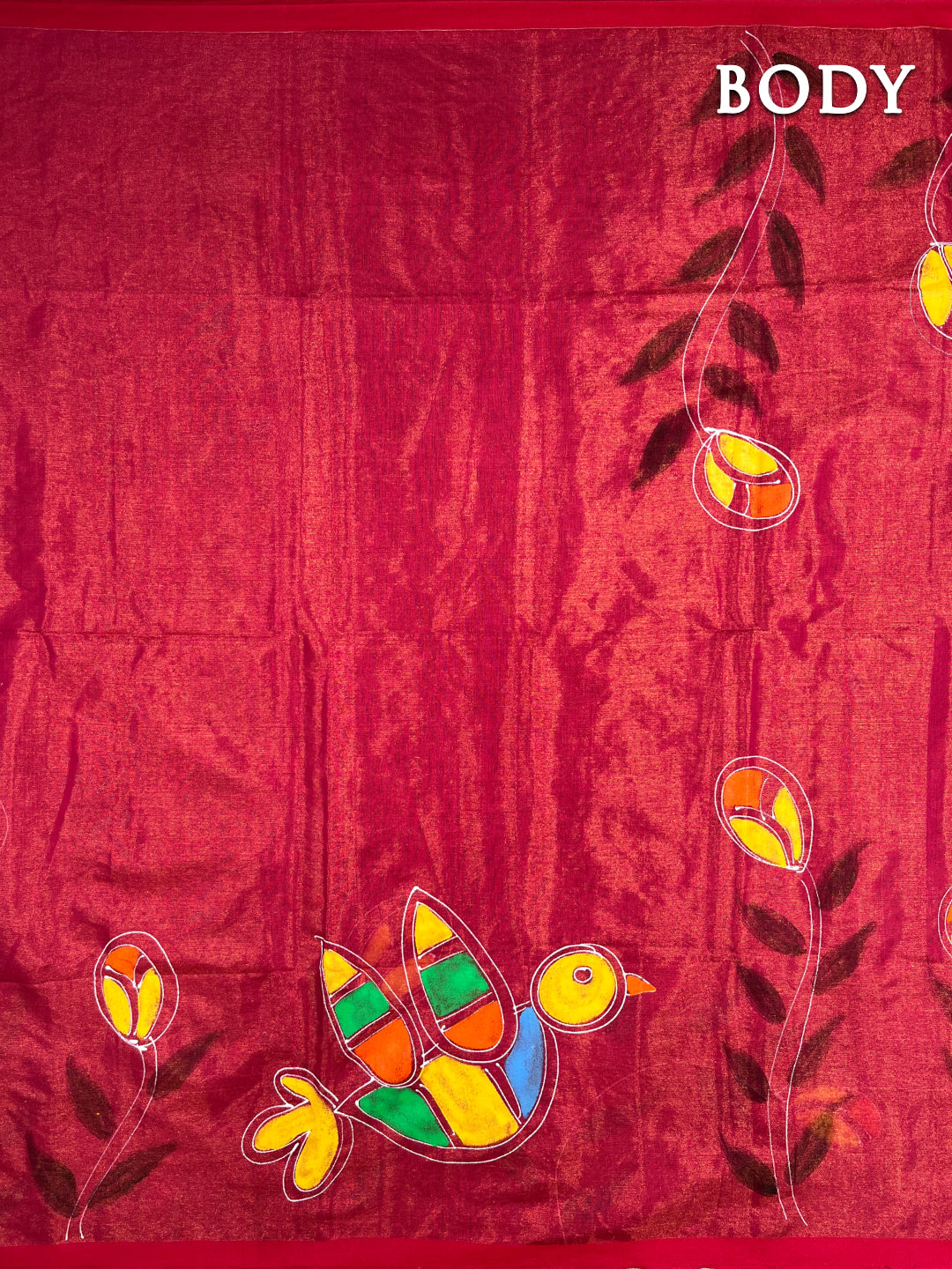 Tomato red hand painted saree