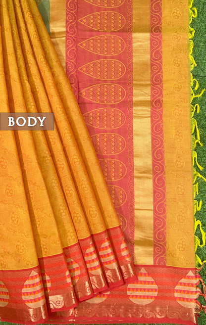 Mustard yellow pure rich cotton saree