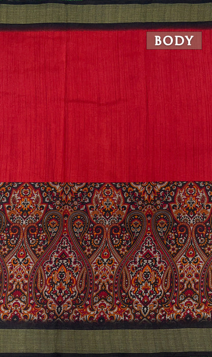 Red and brown kalamkari digital print saree