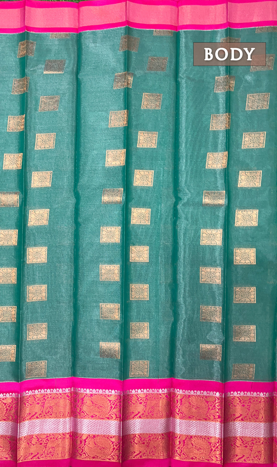 Green and pink tissue semi silk saree