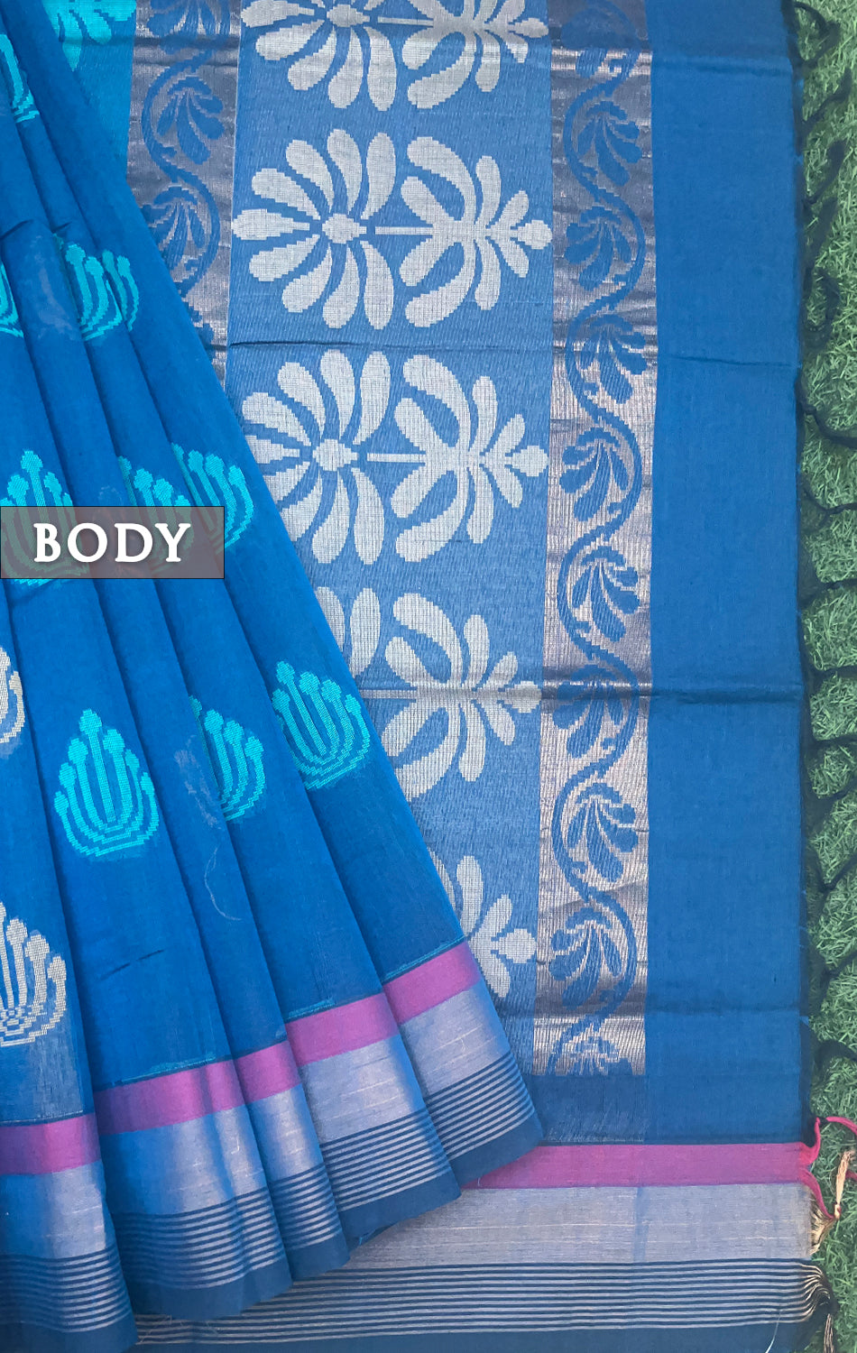 Peacock blue and blue pure rich cotton saree