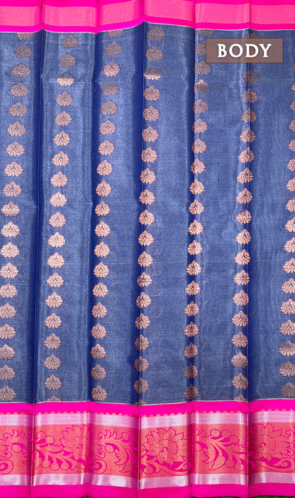 Ink blue and pink tissue semi silk saree