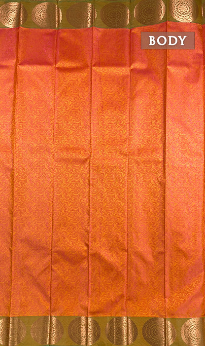 Dual shade of orange and green semi silk saree