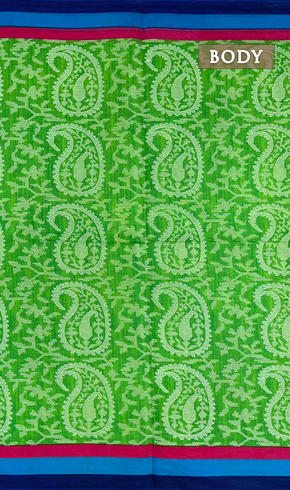 Green and blue printed cotton saree