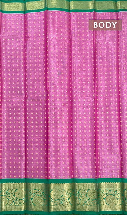 Pink and green tissue semi silk saree