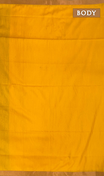 Yellow and green magizham semi linen silk saree