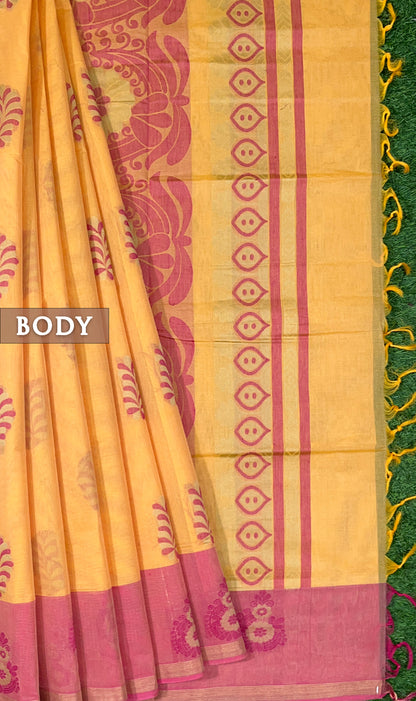 Yellow pure rich cotton saree