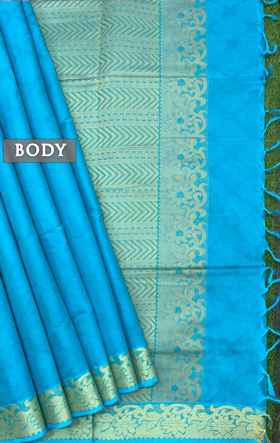 CS blue and gold shade pure rich cotton saree