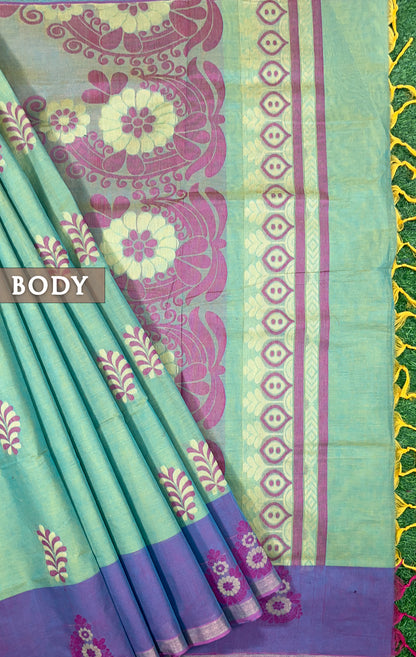 Pista green & Pink pure rich cotton saree