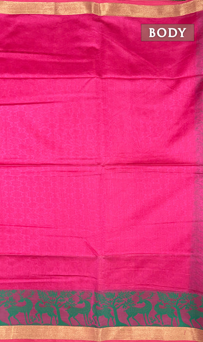 Pink and turquoise chanderi silk cotton saree