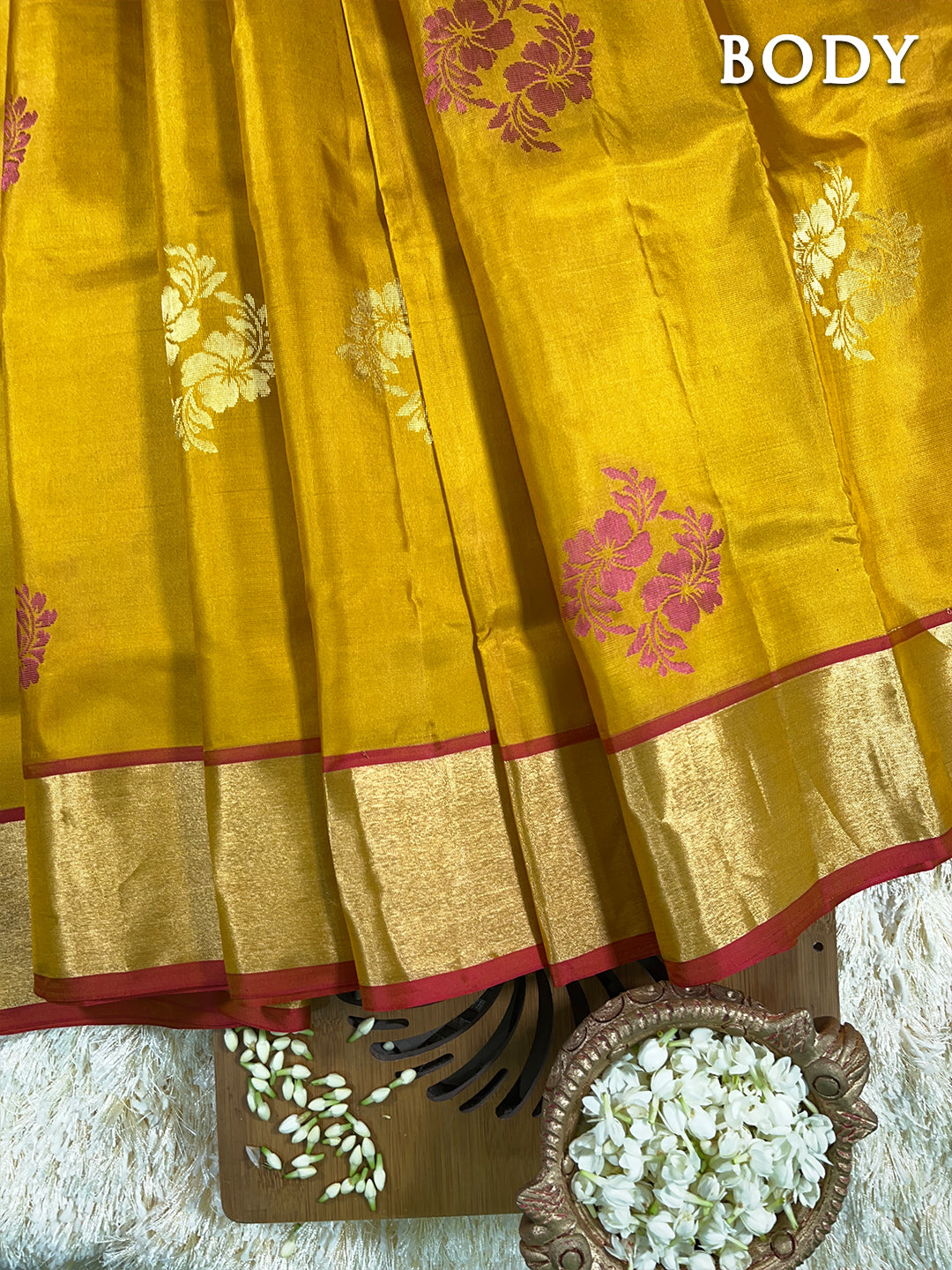 Mustard yellow kanchipuram pure soft silk saree