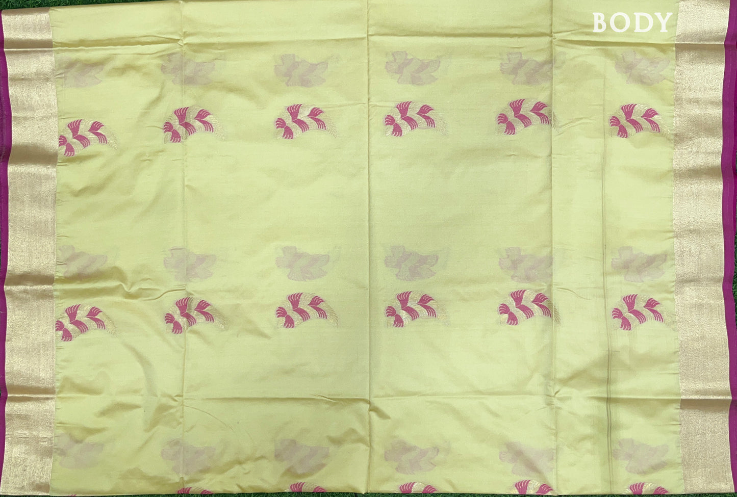 Cream with Rani Pink Kanchipuram semi soft silk saree
