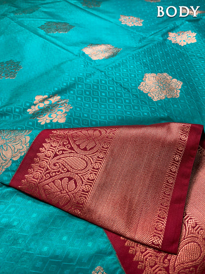 Turquoise kanchipuram silk saree